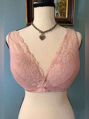 Maidenform Pink Lace Plunge Wireless Bralette Size XL